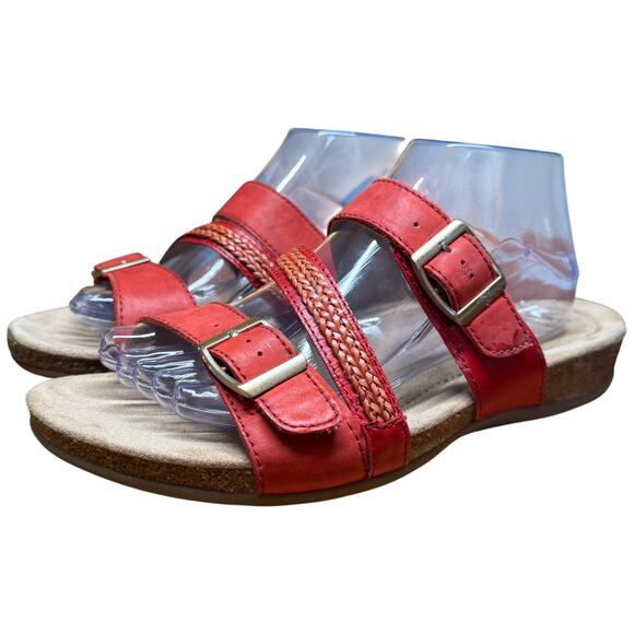 EARTH ORIGINS Bosk Baylen Women 10M Red Leather Slide Sandals Adjustable Strap - Picture 3 of 13